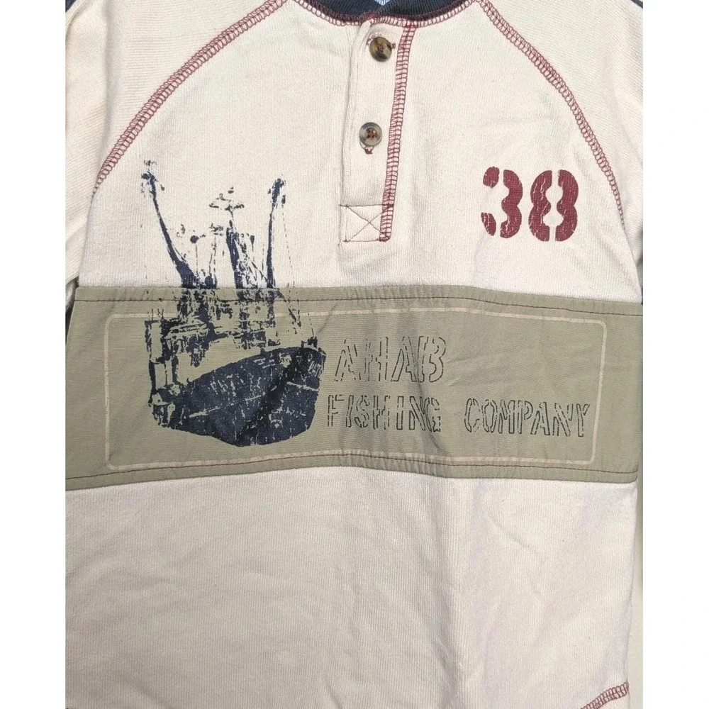Vintage Gymboree Ahab Fishing Co Fish Henley Rugby 2003 Y2K Shirt Toddler Size 3